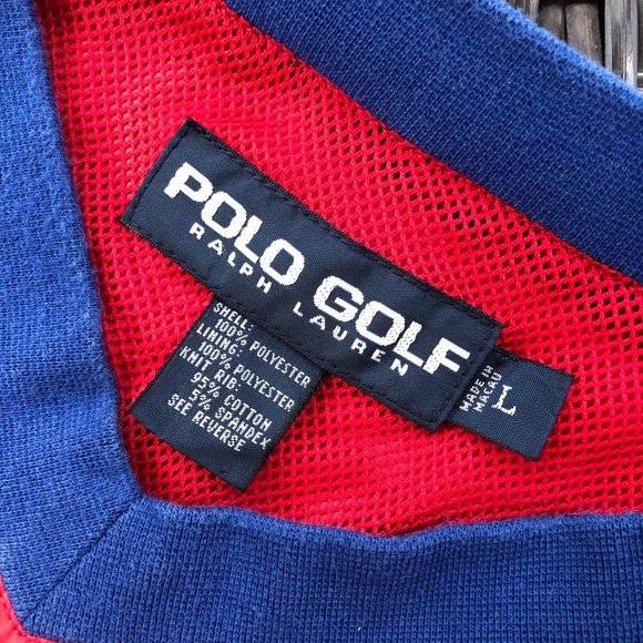 POLO Golf Ralph Lauren Vintage Red V Neck Golf Pull Over Windshirt - Sz LARGE - Picture 2 of 14